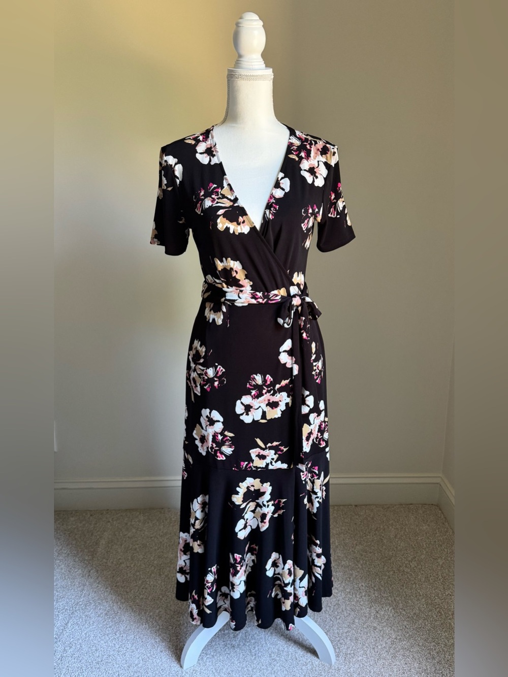 1.State Black Floral Dress Sz S